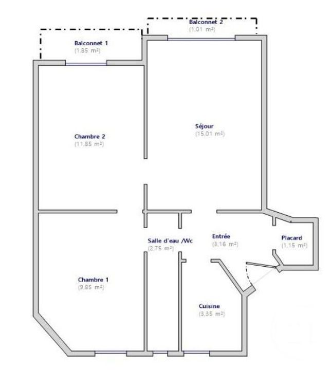 Appartement F3 &agrave; louer - 3 pi&egrave;ces - 47,12 m2 - Paris - 75013 - ILE-DE-FRANCE