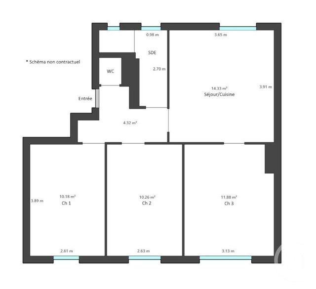 Appartement F4 &agrave; vendre - 4 pi&egrave;ces - 56,08 m2 - Paris - 75013 - ILE-DE-FRANCE
