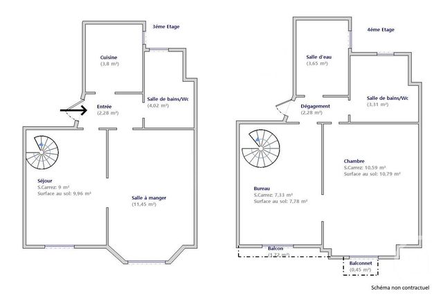 Appartement Duplex &agrave; vendre - 4 pi&egrave;ces - 59,32 m2 - Paris - 75013 - ILE-DE-FRANCE